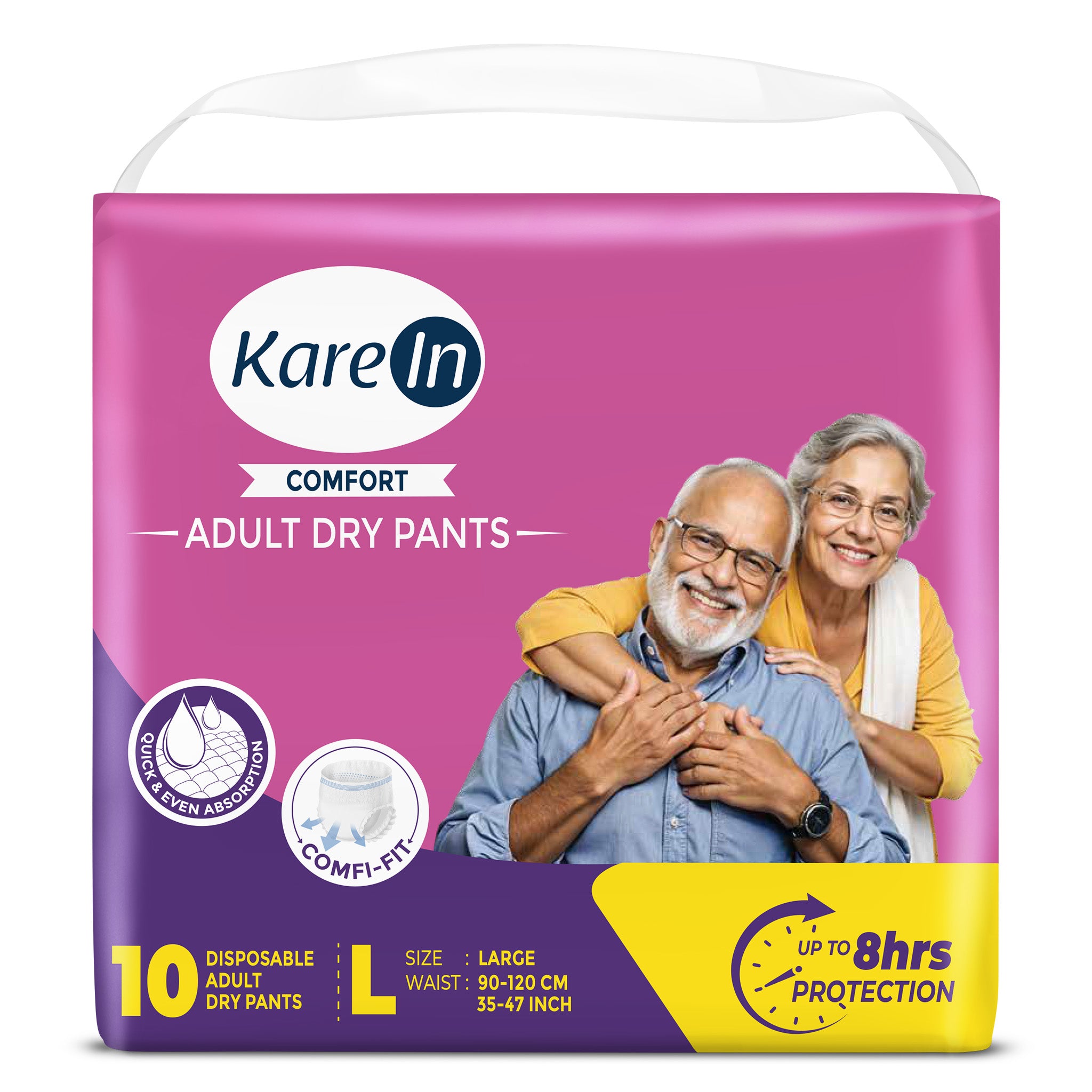 KareIn Comfort Adult Diaper Pants,Unisex, Leakproof, Elastic Waist, Wetness Indicator, 10 Count