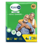 KareIn Classic Adult Diapers, Medium, Waist Size 76-114 Cm (30"-45"), Tape Style, Unisex, High Absorbency, Leak Proof, Wetness Indicator, 10 diapers