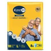 KareIn Overnight Adult Diapers, Large, Waist Size 101-139 Cm (40"-55"), Tape Style, High Absorbency, Odour Free,With Aloe Vera Lotion, Anti-Bacterial, ADL, Leak Proof, 10 Count