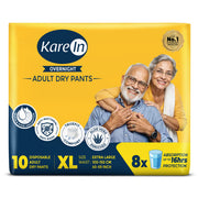 KareIn Overnight Adult Diaper Pants, Extra Large 100-150 Cm (40"- 59"), Unisex, Leakproof, Elastic Waist, With Aloe Vera Lotion, Anti-Bacterial, ADL, Wetness Indicator, 10 Count