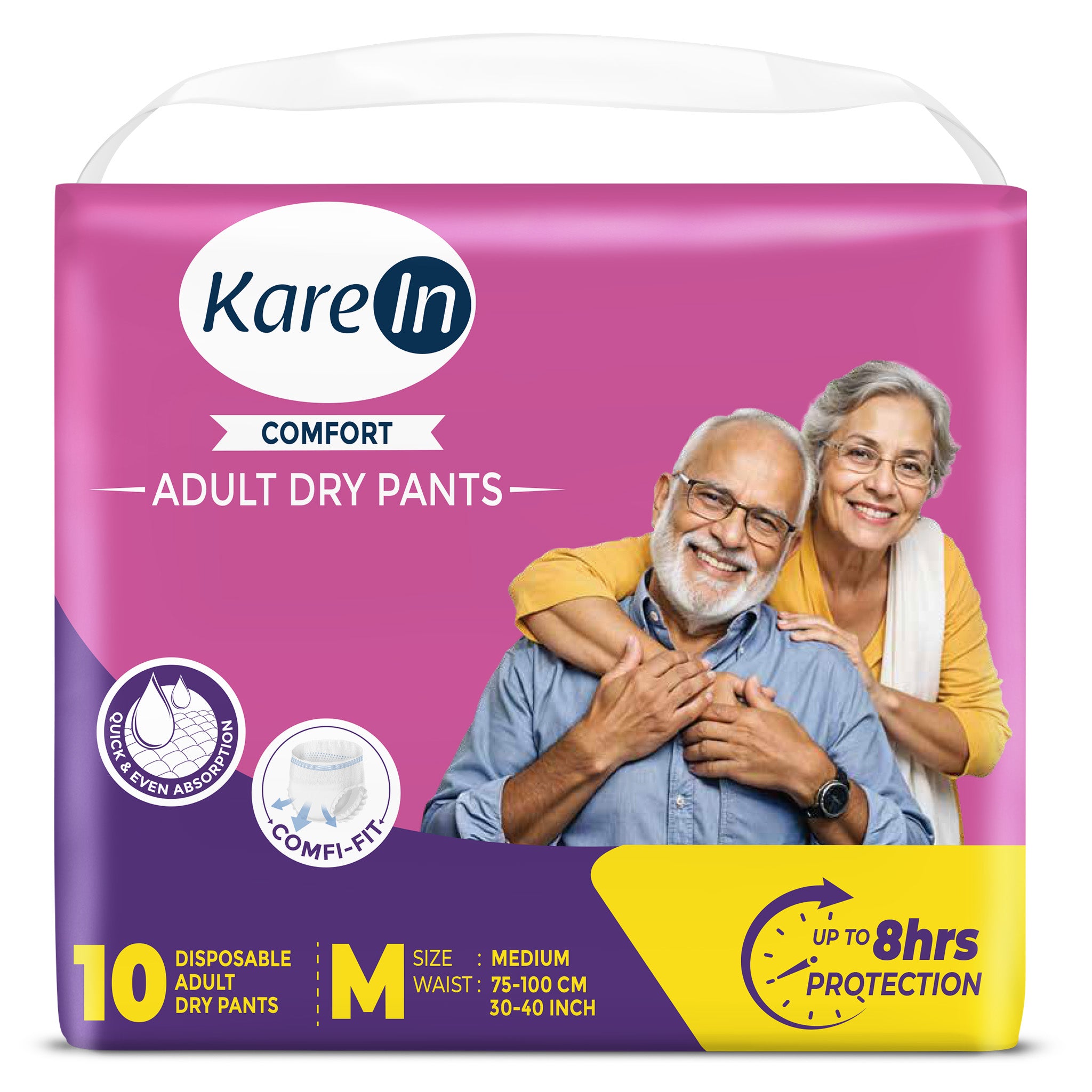 KareIn Comfort Adult Diaper Pants,Unisex, Leakproof, Elastic Waist, Wetness Indicator, 10 Count