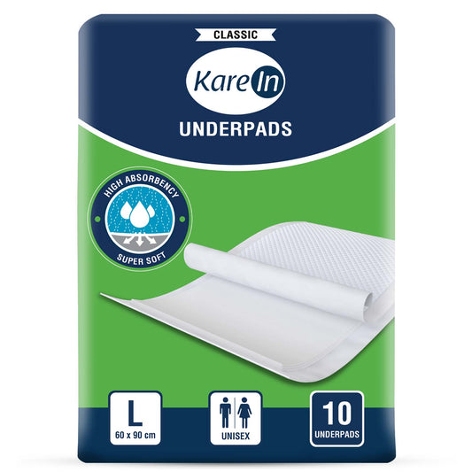 KareIn Classic Underpads, Large 60 x 90 Cm, Superior Absorbency, Leak Proof, 10 Count