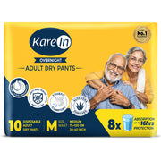 KareIn Overnight Adult Diaper Pants, Medium 75-100 Cm (30"- 40"), Unisex, Leakproof, Elastic Waist, With Aloe Vera Lotion, Anti-Bacterial, ADL, Wetness Indicator, 10 Count
