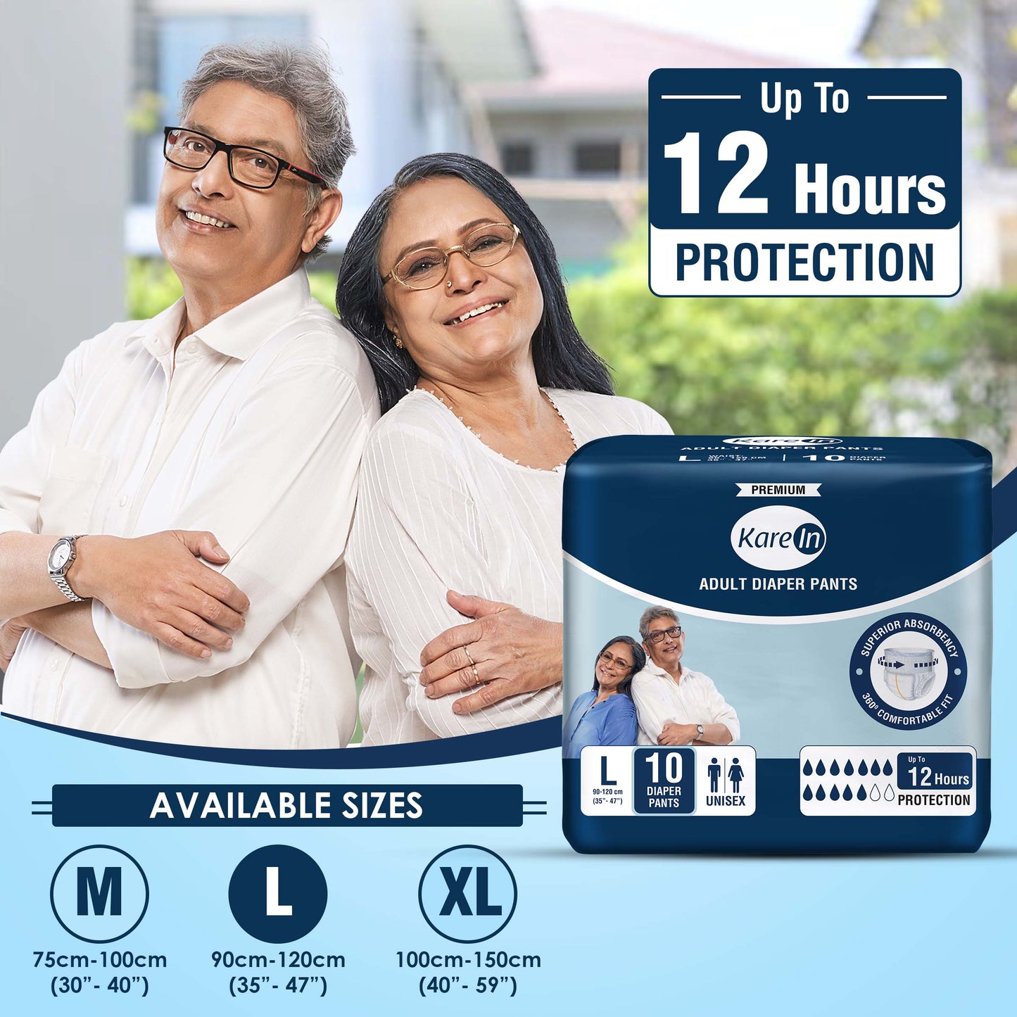 KareIn Premium Adult Diaper Pants, Large 90-120 Cm (35"- 47"), Unisex, Leakproof, Elastic Waist, Wetness, Indicator, Pack of 12, 120 Count