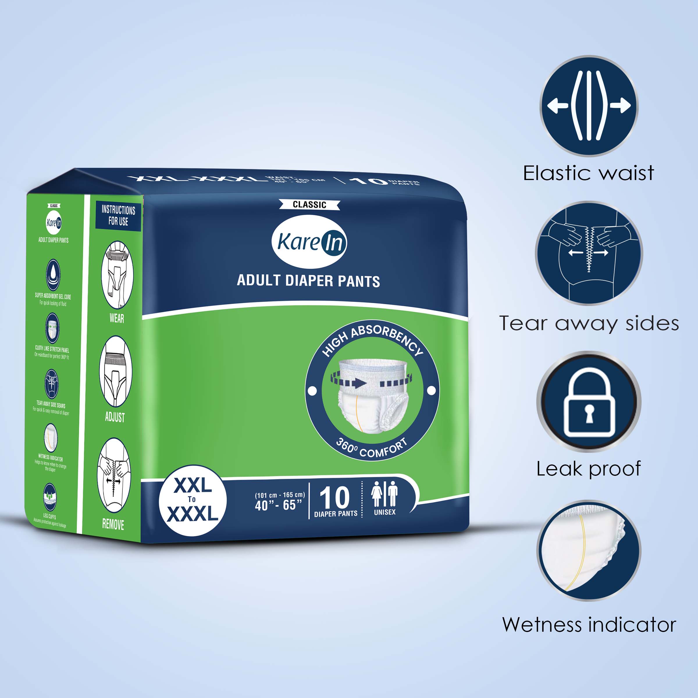 KareIn Classic Adult Diaper Pants, XXL-XXXL, 101 - 165 Cm (40