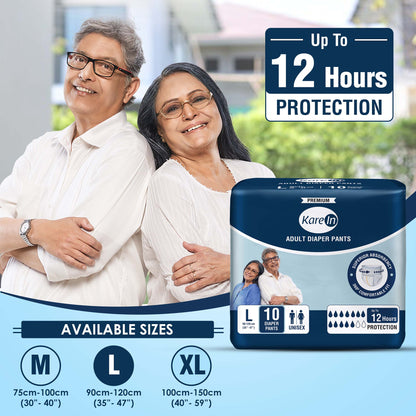 KareIn Premium Adult Diaper Pants, Large 90-120 Cm (35"- 47"), Unisex, Leakproof, Elastic Waist, Wetness, Indicator, Pack of 6, 60 Count