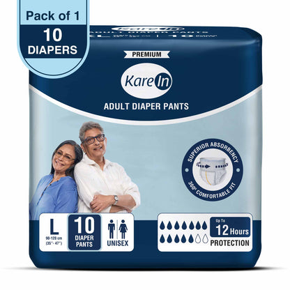 KareIn Premium Adult Diaper Pants, Large 90-120 Cm (35"- 47"), Unisex, Leakproof, Elastic Waist, Wetness, Indicator, 10 Count