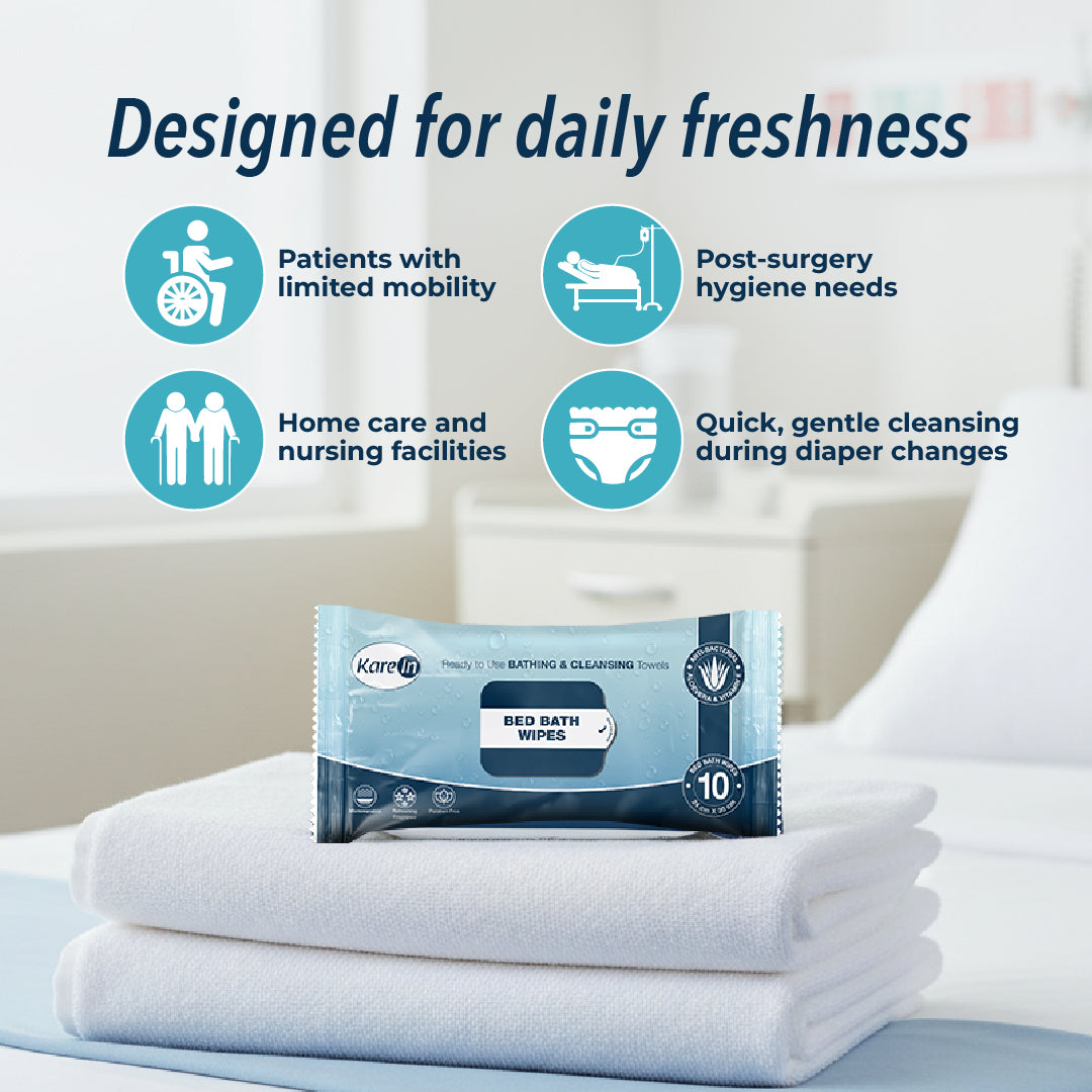 KareIn Bed Bath Wipes, Adult Wet Wipes, Adult Bath Wipes, Anti Bacterial, Ready To Use Cleansing Towels, Refreshing Sponge Bath Towel, For Men & Women, 60 Wipes, Pack of 6