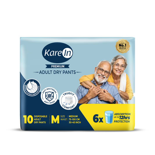 KareIn Premium Adult Diapers, Medium, Waist Size 76-114 Cm (30"-45"), Tape Style, Unisex, High Absorbency, Leak Proof, Wetness Indicator, Pack of 2, 20 diapers