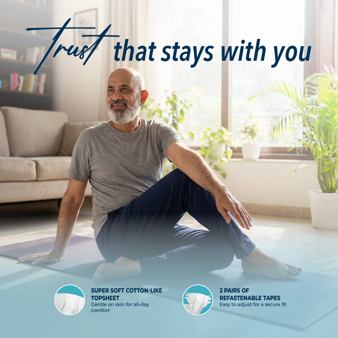 KareIn Premium Adult Diapers, Large, Waist Size 101-139 Cm (40"-55"), Tape Style, Unisex, High Absorbency, Leak Proof, Wetness Indicator, Pack of 6, 60 diapers