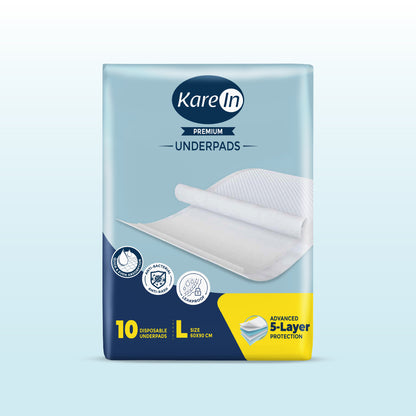 KareIn Premium Underpads, Large 60 x 90 Cm, Superior Absorbency, Leak Proof, 10 Count