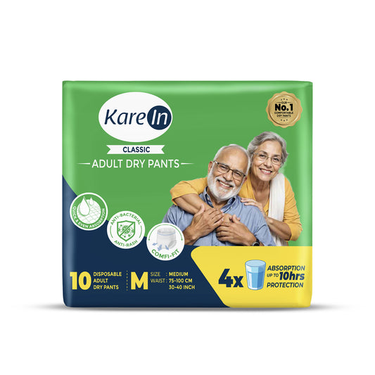 KareIn Classic Adult Diaper Pants, Medium 75 - 100 Cm (30"- 40"), Unisex, Leakproof, Elastic Waist, Wetness, Indicator, Pack of 3, 30 Count