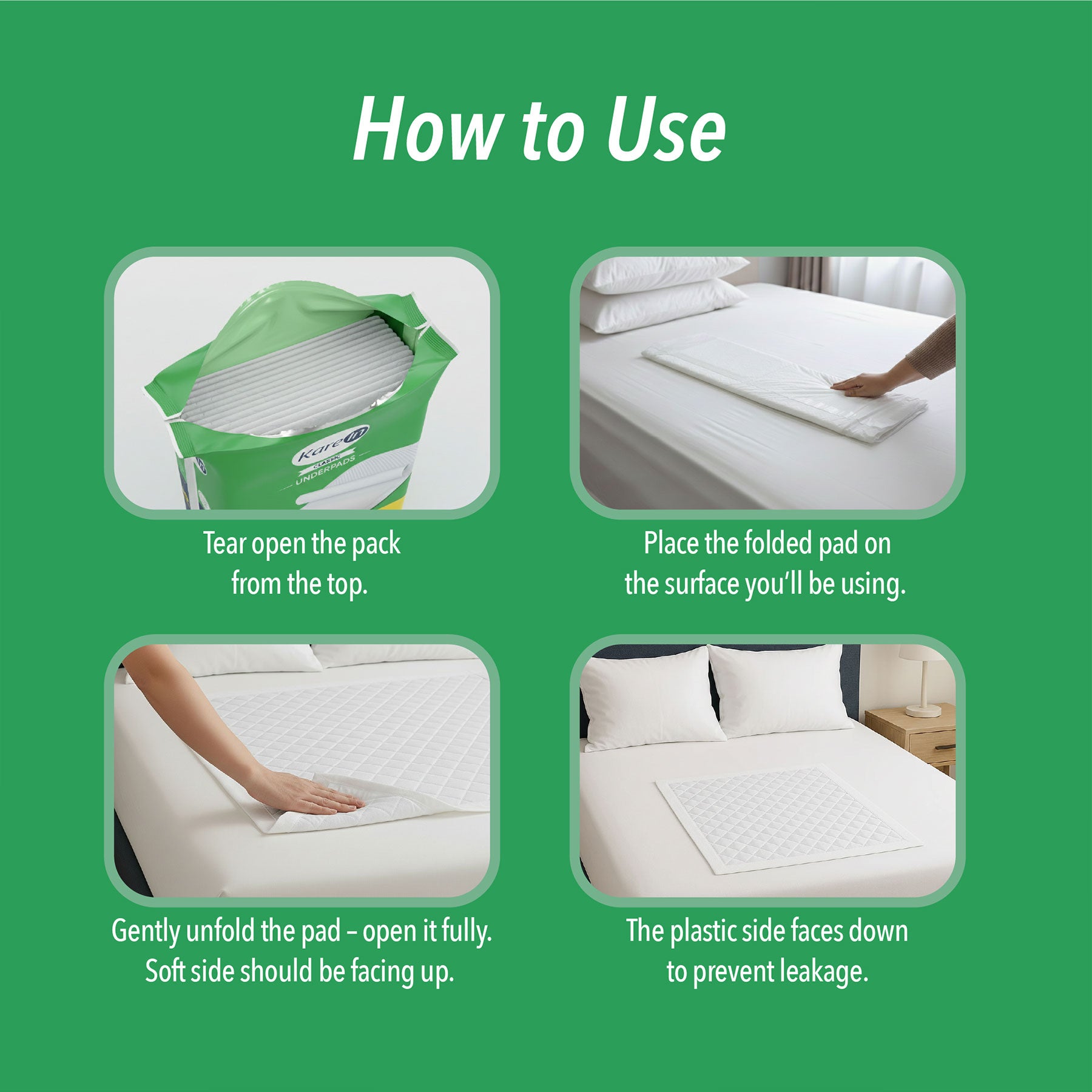 KareIn Classic Underpads, Large 60 x 90 Cm, Superior Absorbency, Leak Proof, Pack of 8, 80 Count