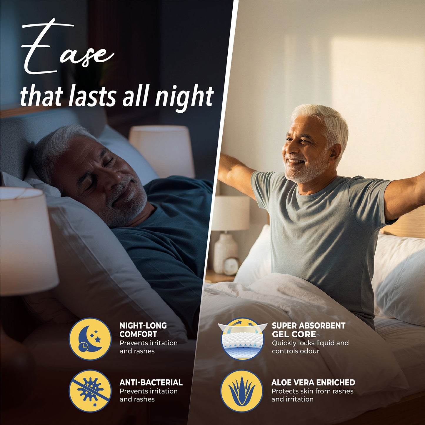 KareIn Overnight Adult Diapers, Extra Large, Waist Size 127-165 Cm (50"-65"), Tape Style, High Absorbency, Odour Free, With Aloe Vera Lotion, Anti-Bacterial, ADL, Leak Proof, Pack of 6, 60 Count