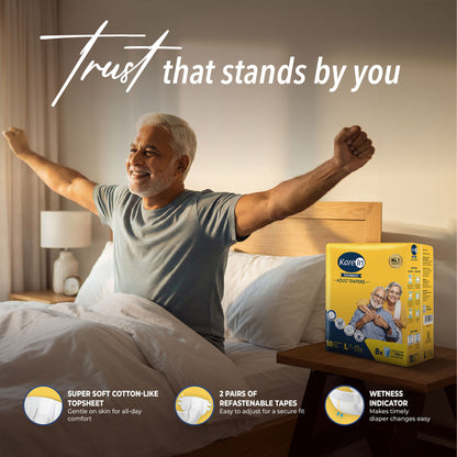 KareIn Overnight Adult Diapers, Extra Large, Waist Size 127-165 Cm (50"-65"), Tape Style, High Absorbency, Odour Free, With Aloe Vera Lotion, Anti-Bacterial, ADL, Leak Proof, Pack of 6, 60 Count