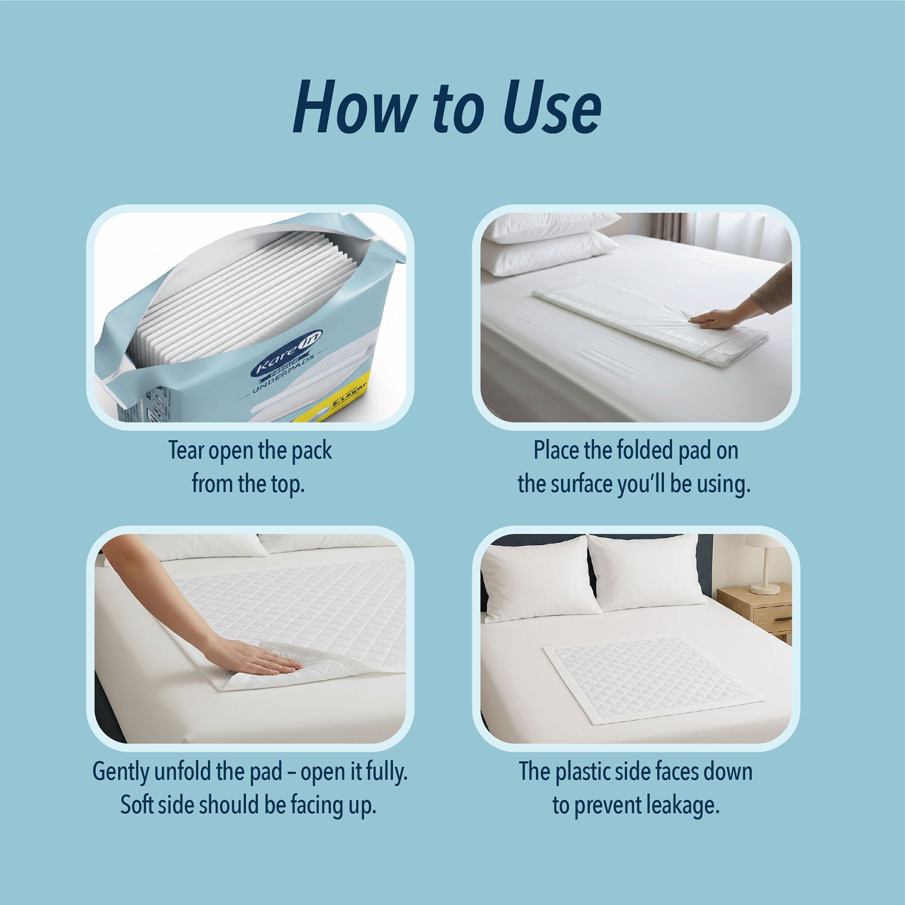 KareIn Premium Underpads, Large 60 x 90 Cm, Superior Absorbency, Leak Proof, Pack of 4, 40 Count